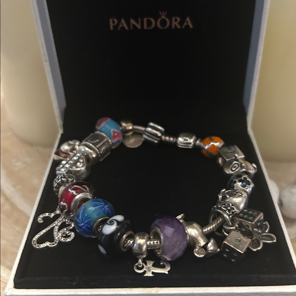 Pandora Silver and Multicolor Charm Bracelet w/21 charms